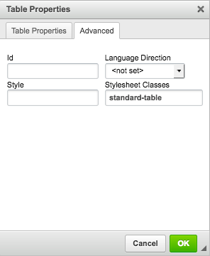 Screenshot of the Table Properties dialog box's Advanced tab